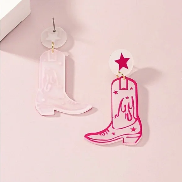Pink Star Cowboy Boot Earrings - Picture 3 of 5
